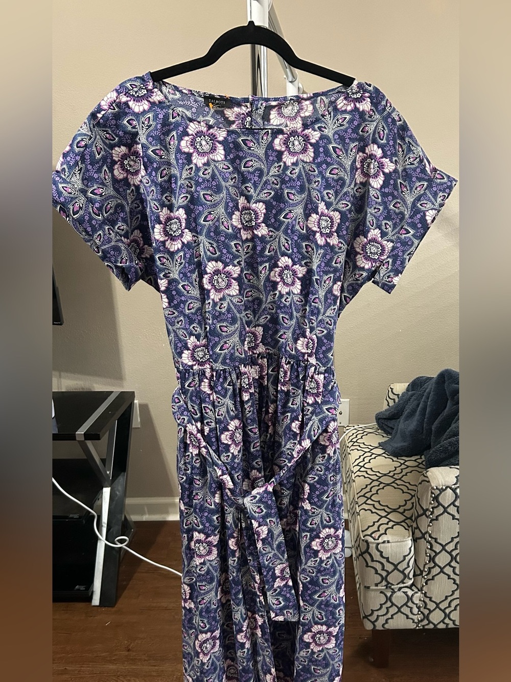 Floral Paisley Navy & Lavender 100% Cotton Maxi Dress